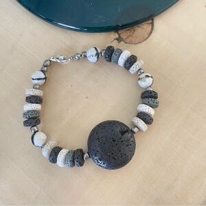 $49 SALE Handmade Lava Stone Chunky Beaded Statement Bracelet Unisex Multicolor